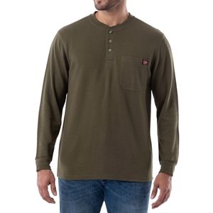 NWT Men's Wrangler Workwear Long Sleeve Pocket Henley Shirt